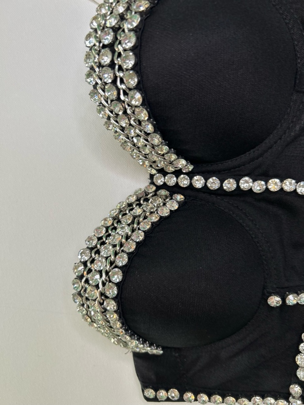 Crystal-Embellished Black Feather Crop Top - Picture 3 of 9